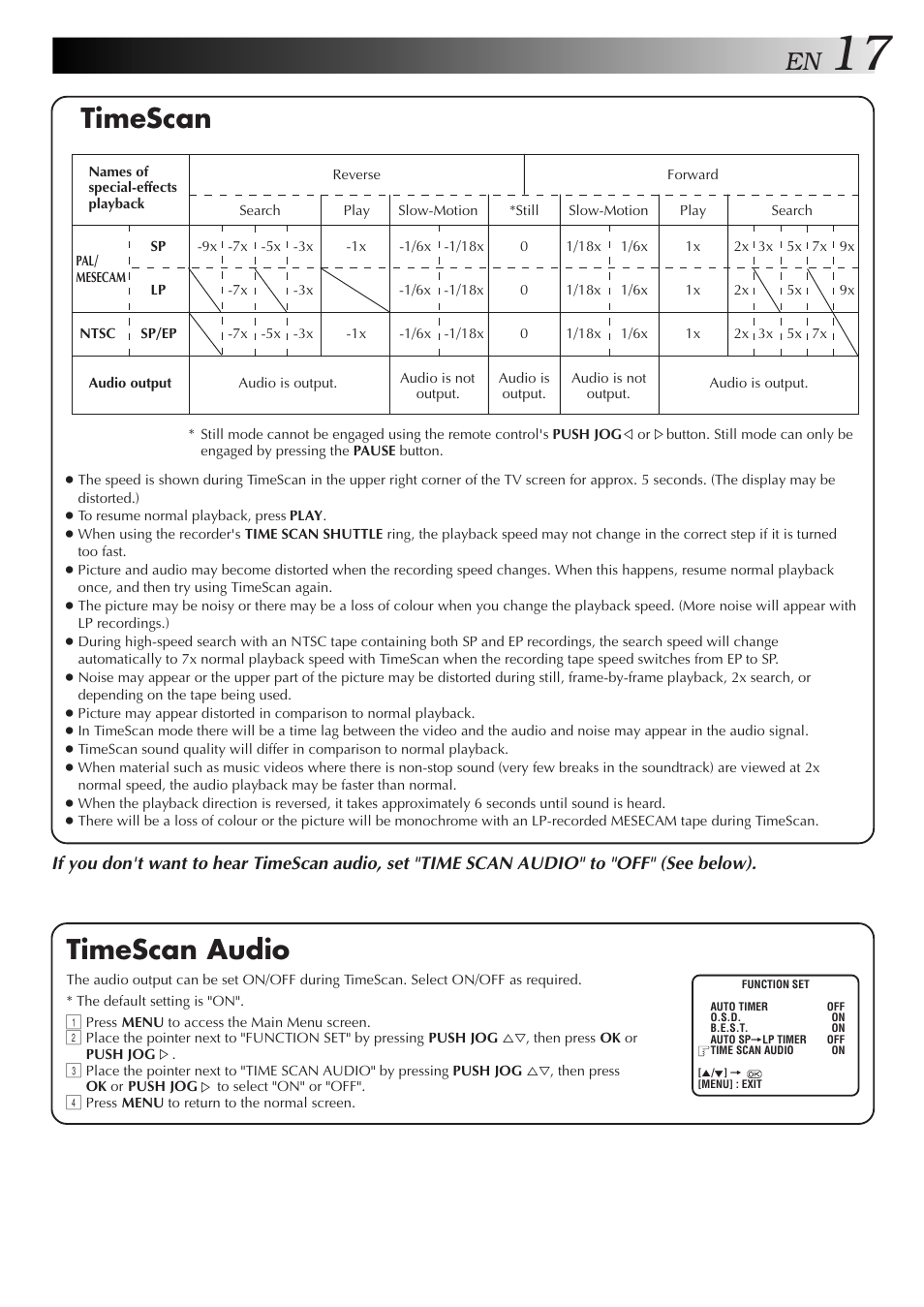 Timescan, Timescan audio | JVC HR-DD857MS User Manual | Page 17 / 56