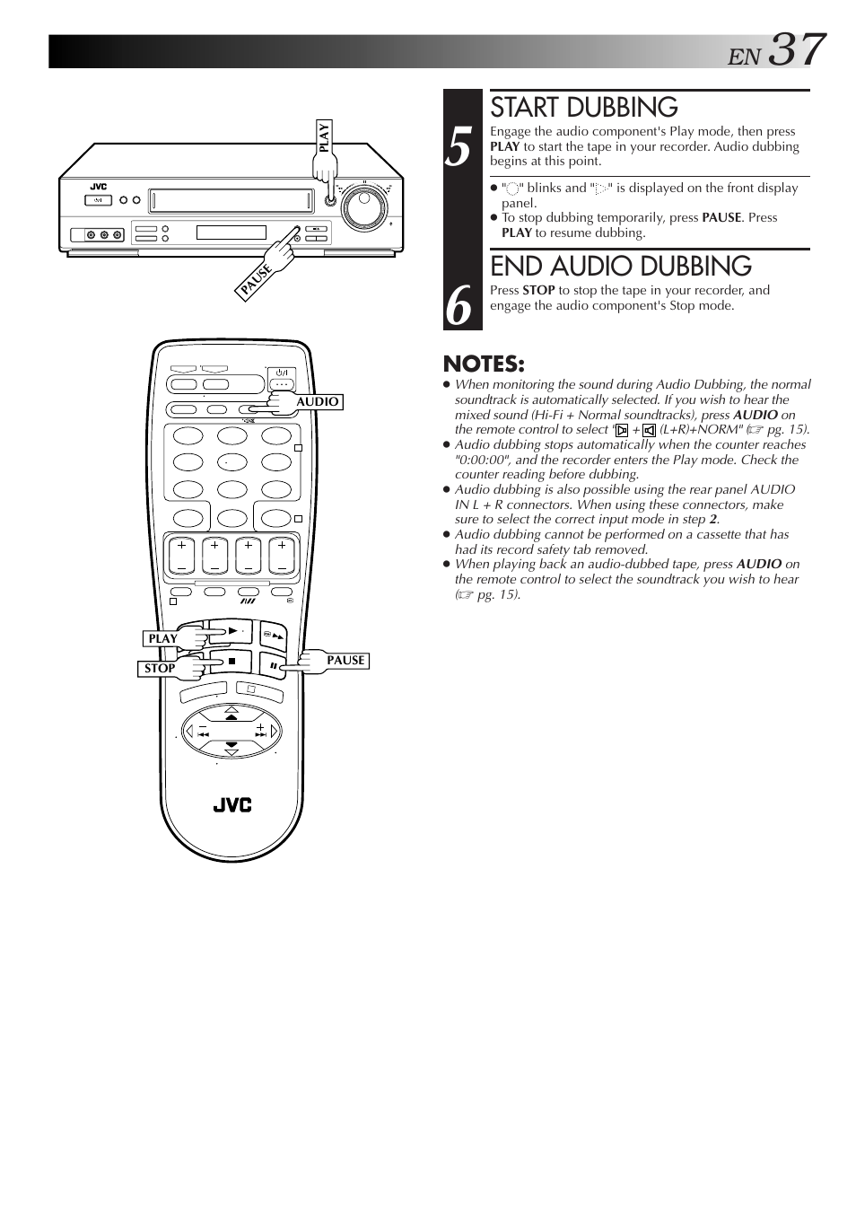 Start dubbing, End audio dubbing | JVC HR-DD857MS User Manual | Page 37 / 56