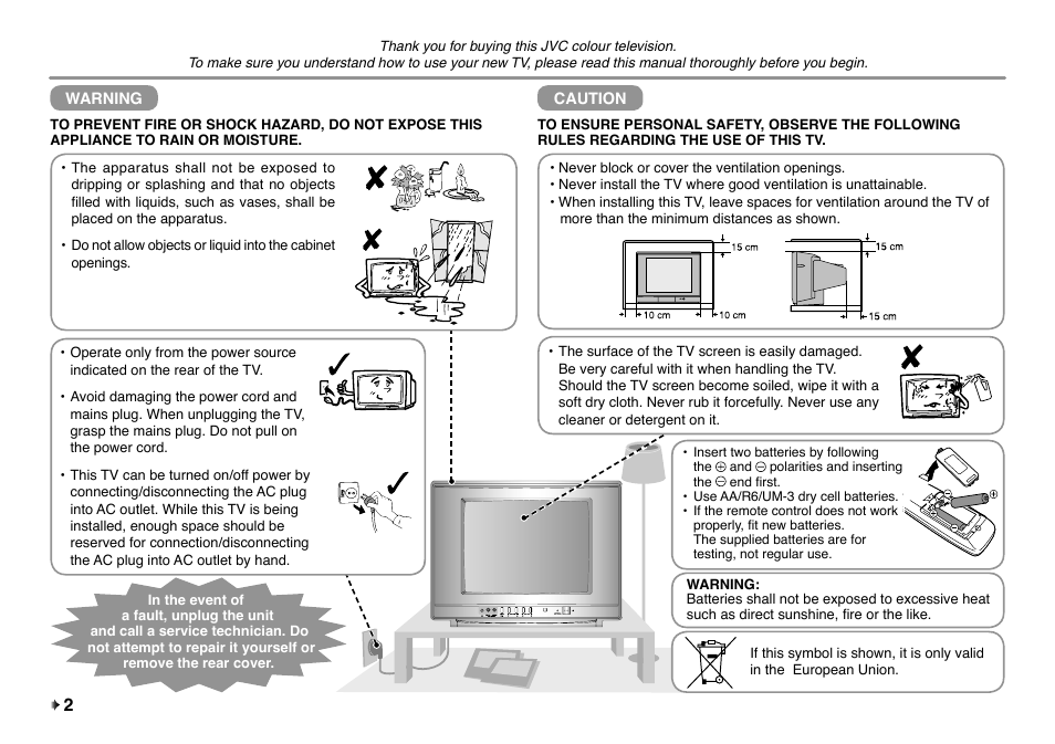 Safety precautions | JVC AV-14UMG7 User Manual | Page 2 / 8