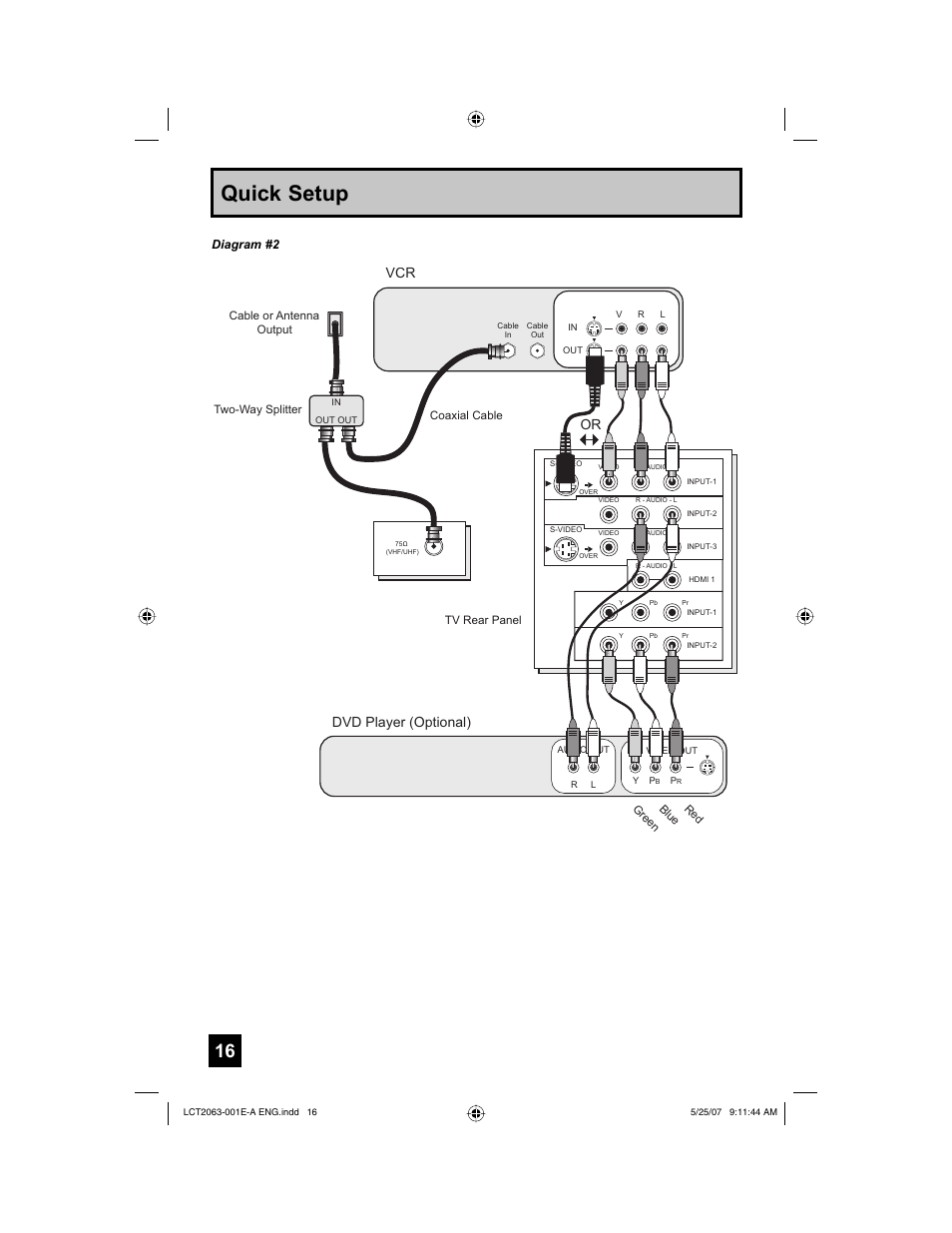 Quick setup, Dvd player (optional) | JVC HD-70A478 User Manual | Page 16 / 88