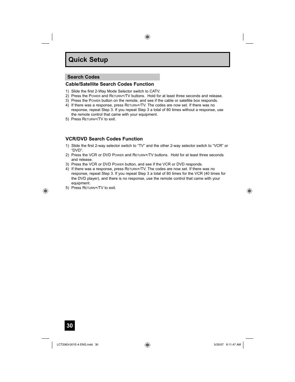 Quick setup | JVC HD-70A478 User Manual | Page 30 / 88