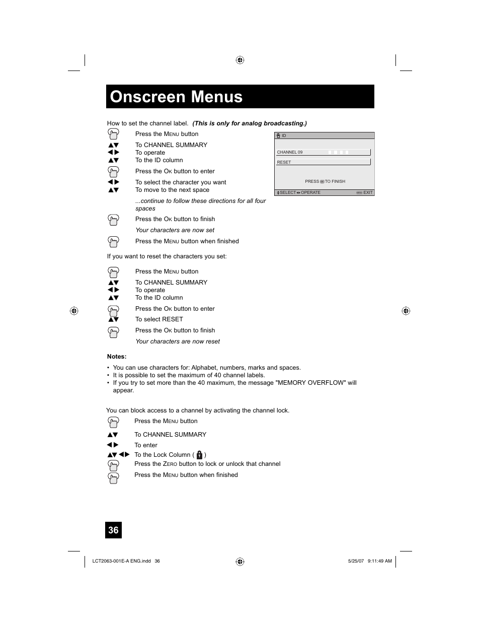 Onscreen menus | JVC HD-70A478 User Manual | Page 36 / 88