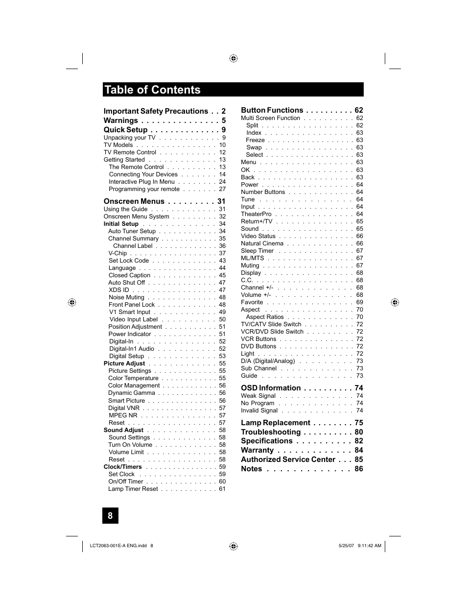 JVC HD-70A478 User Manual | Page 8 / 88