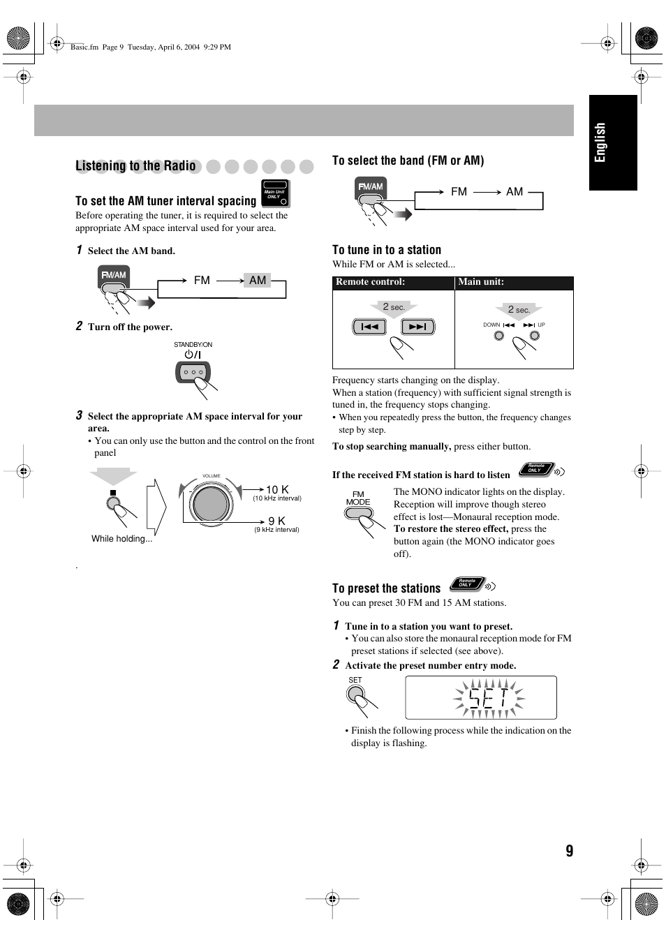 English listening to the radio | JVC UX-P400 User Manual | Page 13 / 80