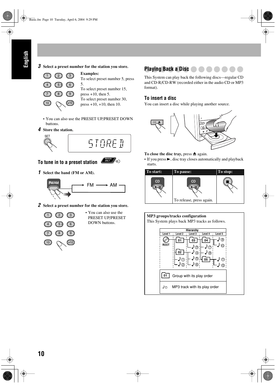 English, Playing back a disc | JVC UX-P400 User Manual | Page 14 / 80