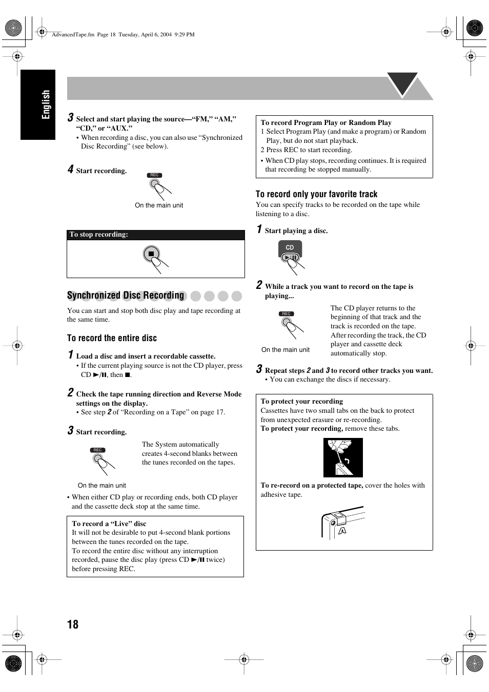 English, Synchronized disc recording | JVC UX-P400 User Manual | Page 22 / 80