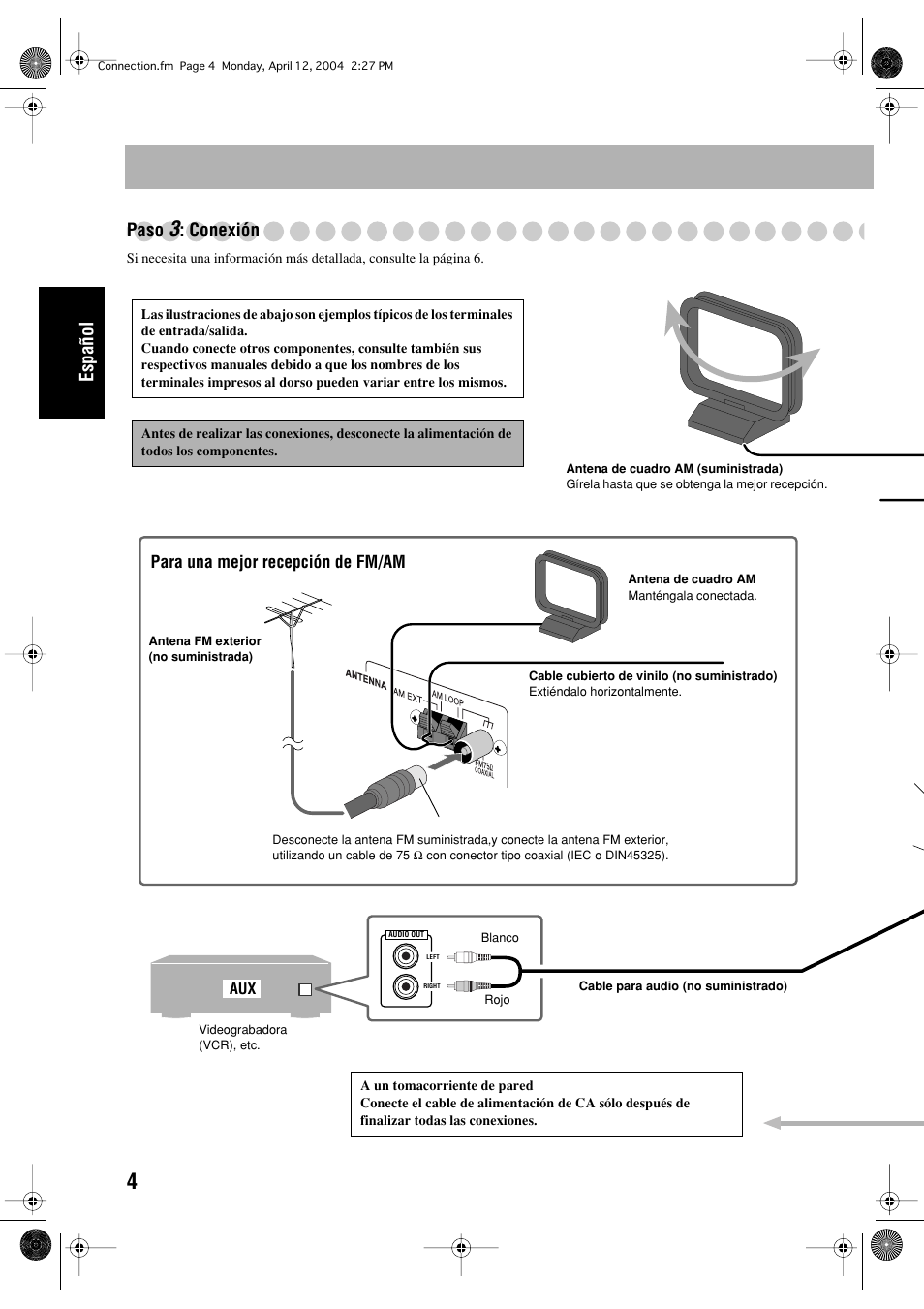 Español paso, Conexión | JVC UX-P400 User Manual | Page 32 / 80