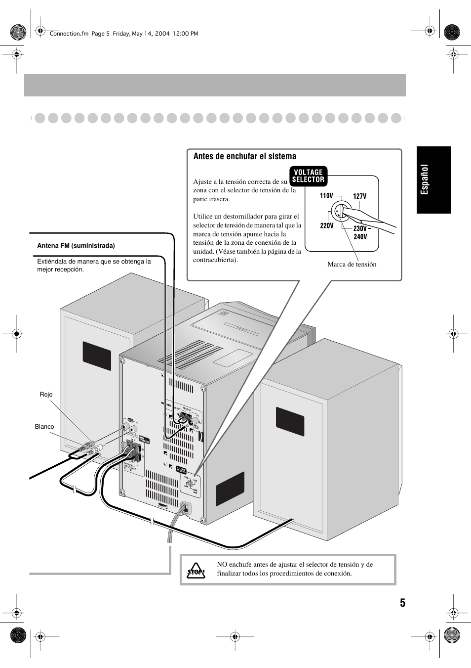 Español, Antes de enchufar el sistema | JVC UX-P400 User Manual | Page 33 / 80