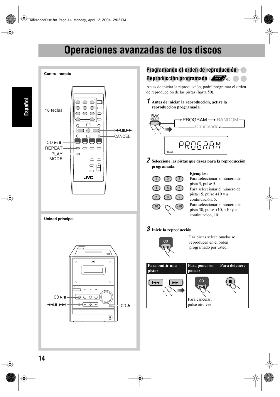 Operaciones avanzadas de los discos, Español | JVC UX-P400 User Manual | Page 42 / 80