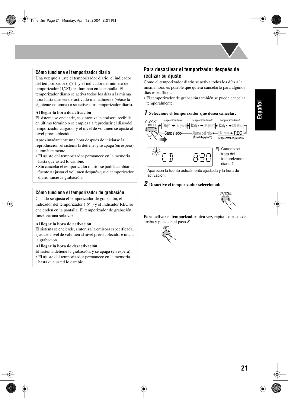 Español | JVC UX-P400 User Manual | Page 49 / 80