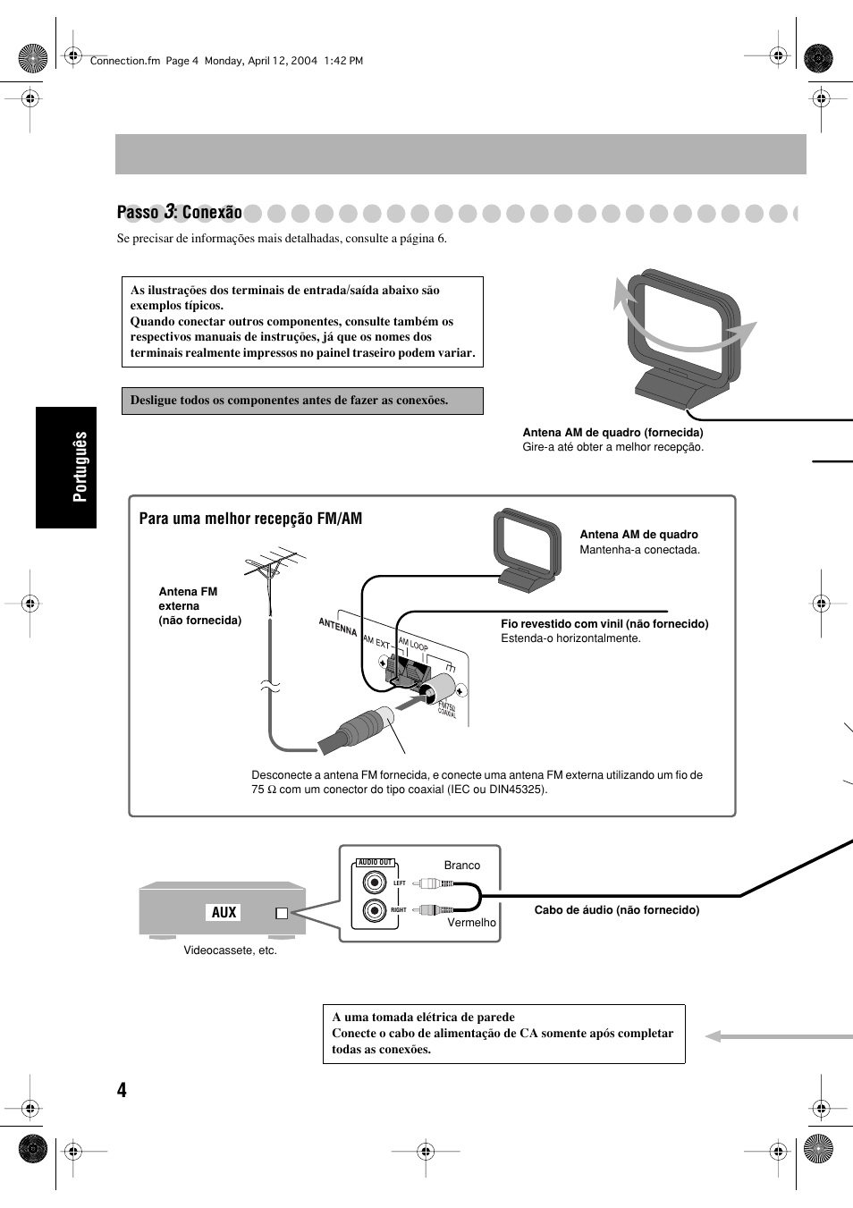 Português passo, Conexão | JVC UX-P400 User Manual | Page 56 / 80