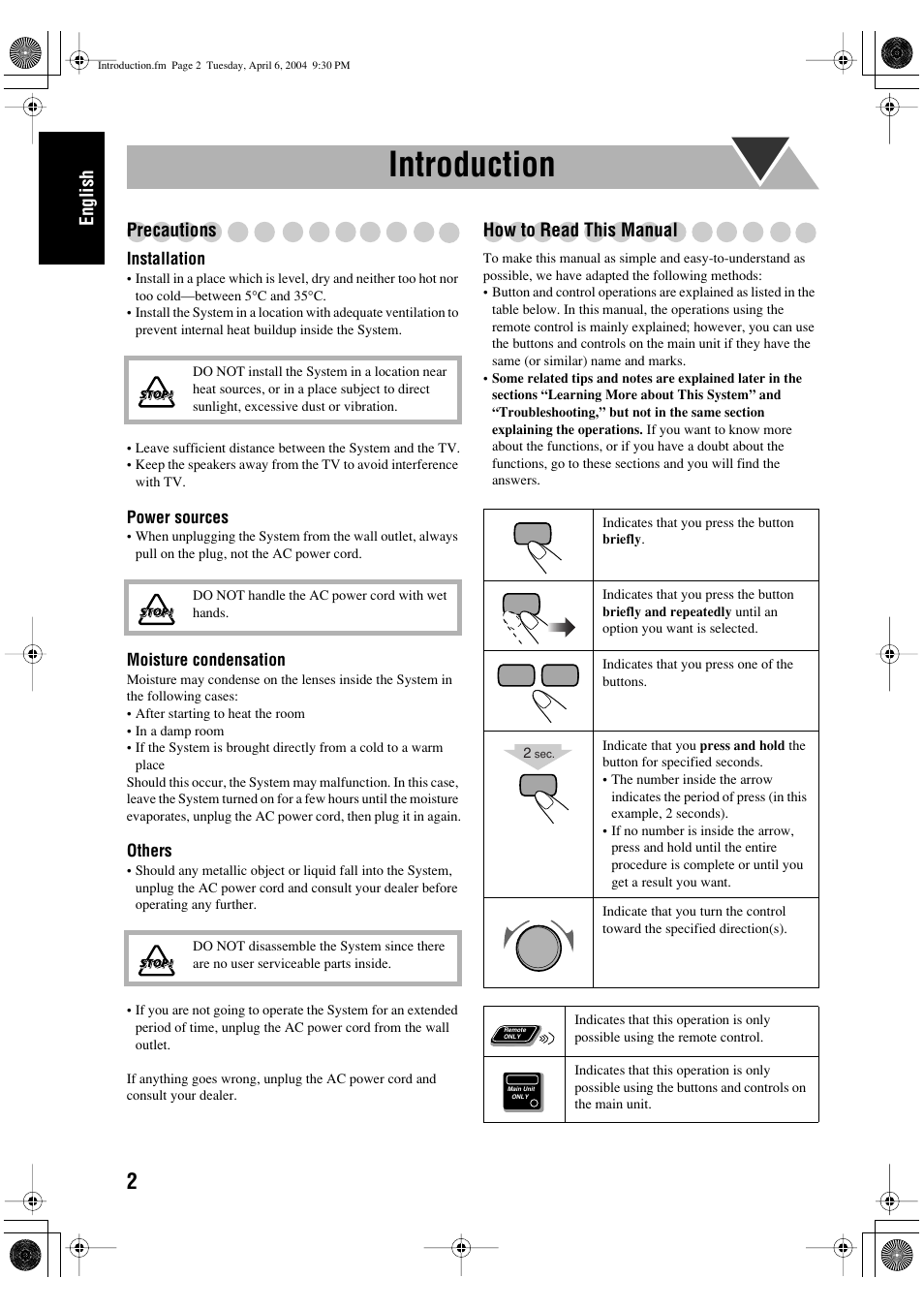 Introduction, English, Precautions | How to read this manual | JVC UX-P400 User Manual | Page 6 / 80