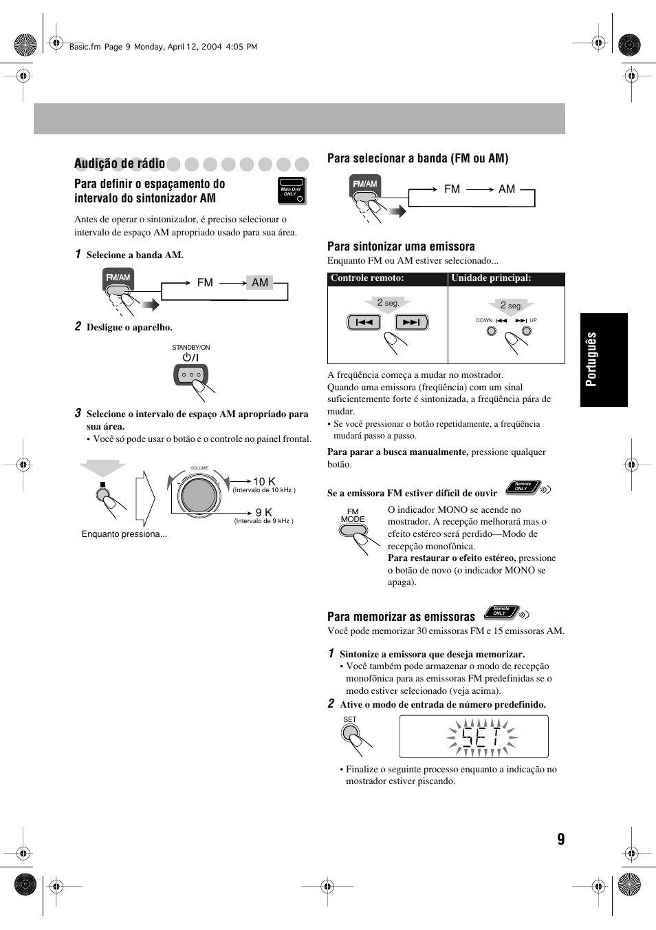 Português audição de rádio | JVC UX-P400 User Manual | Page 61 / 80
