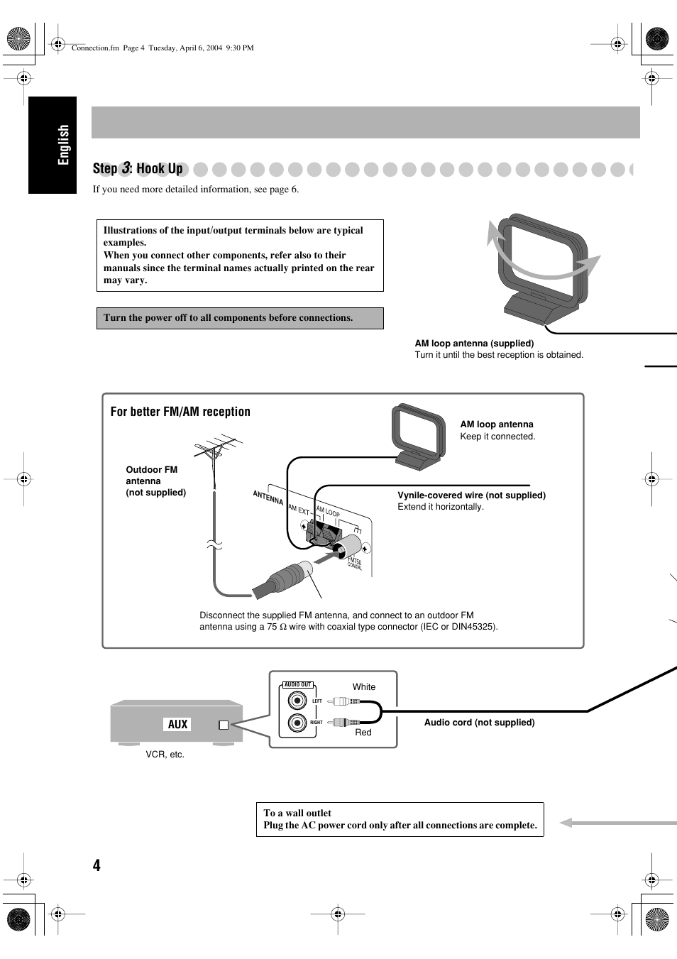 English step, Hook up | JVC UX-P400 User Manual | Page 8 / 80