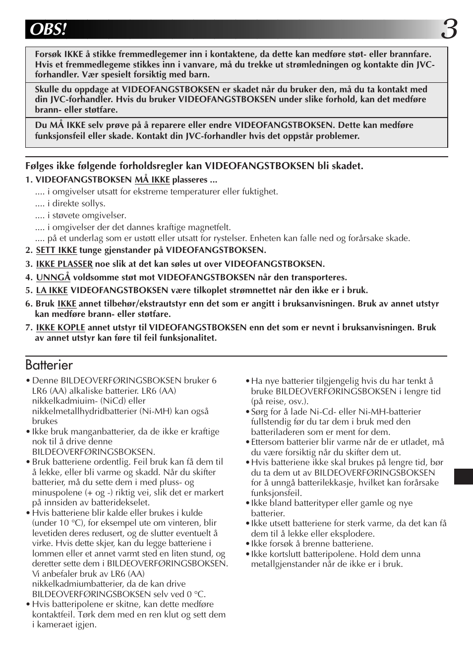 Batterier | JVC JLIP GV-CB3E User Manual | Page 111 / 134
