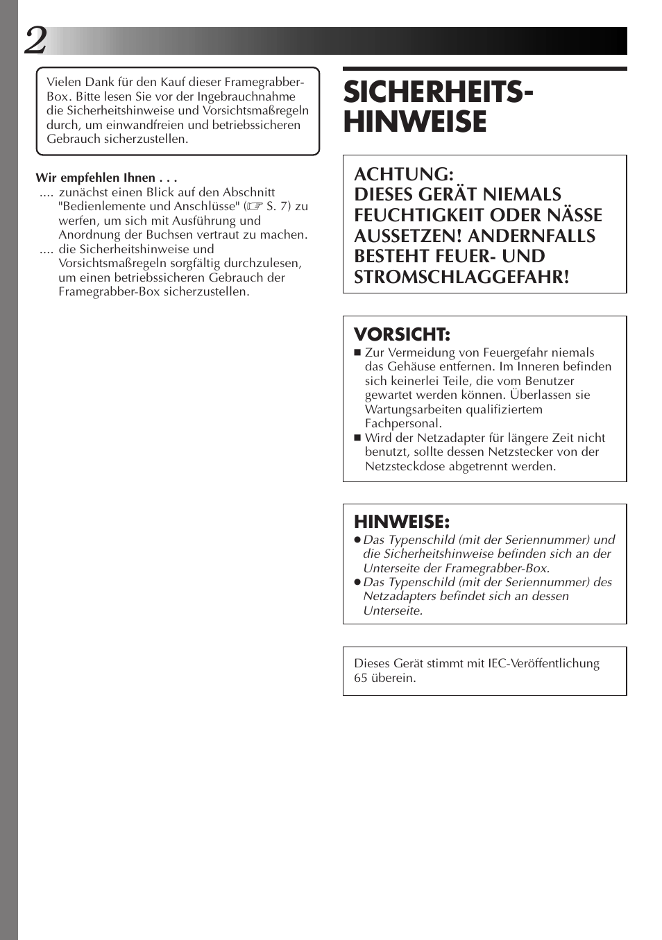 Sicherheits- hinweise | JVC JLIP GV-CB3E User Manual | Page 14 / 134
