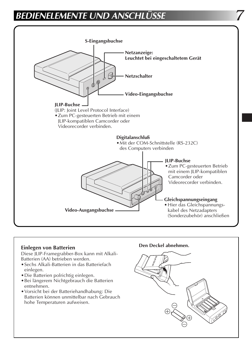 Bedienelemente und anschlüsse | JVC JLIP GV-CB3E User Manual | Page 19 / 134