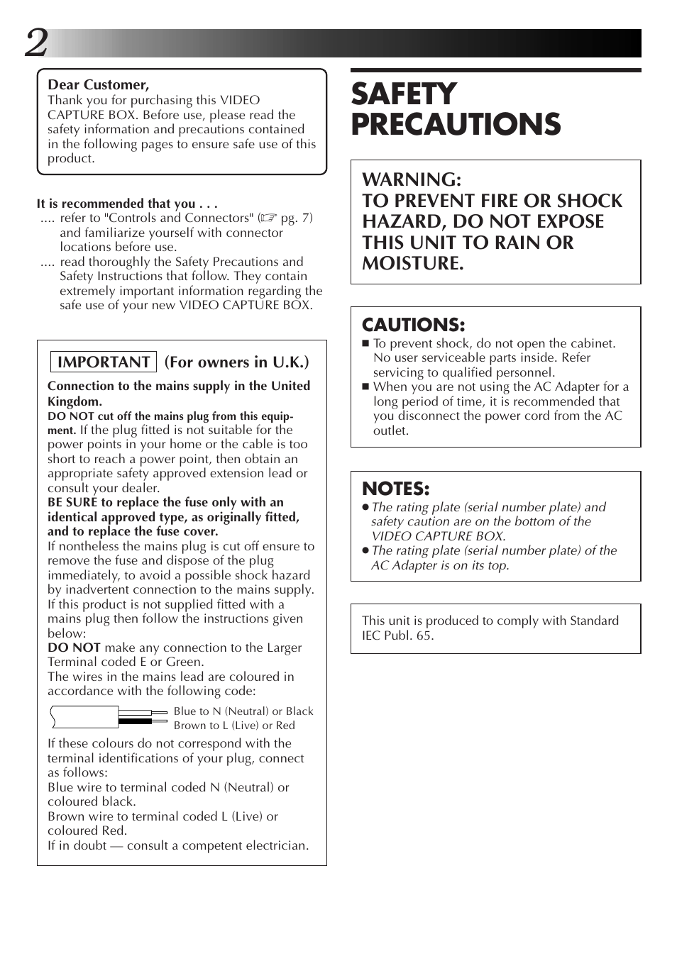 Safety precautions, Cautions | JVC JLIP GV-CB3E User Manual | Page 2 / 134