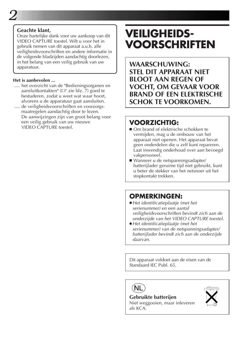 Veiligheids- voorschriften | JVC JLIP GV-CB3E User Manual | Page 38 / 134