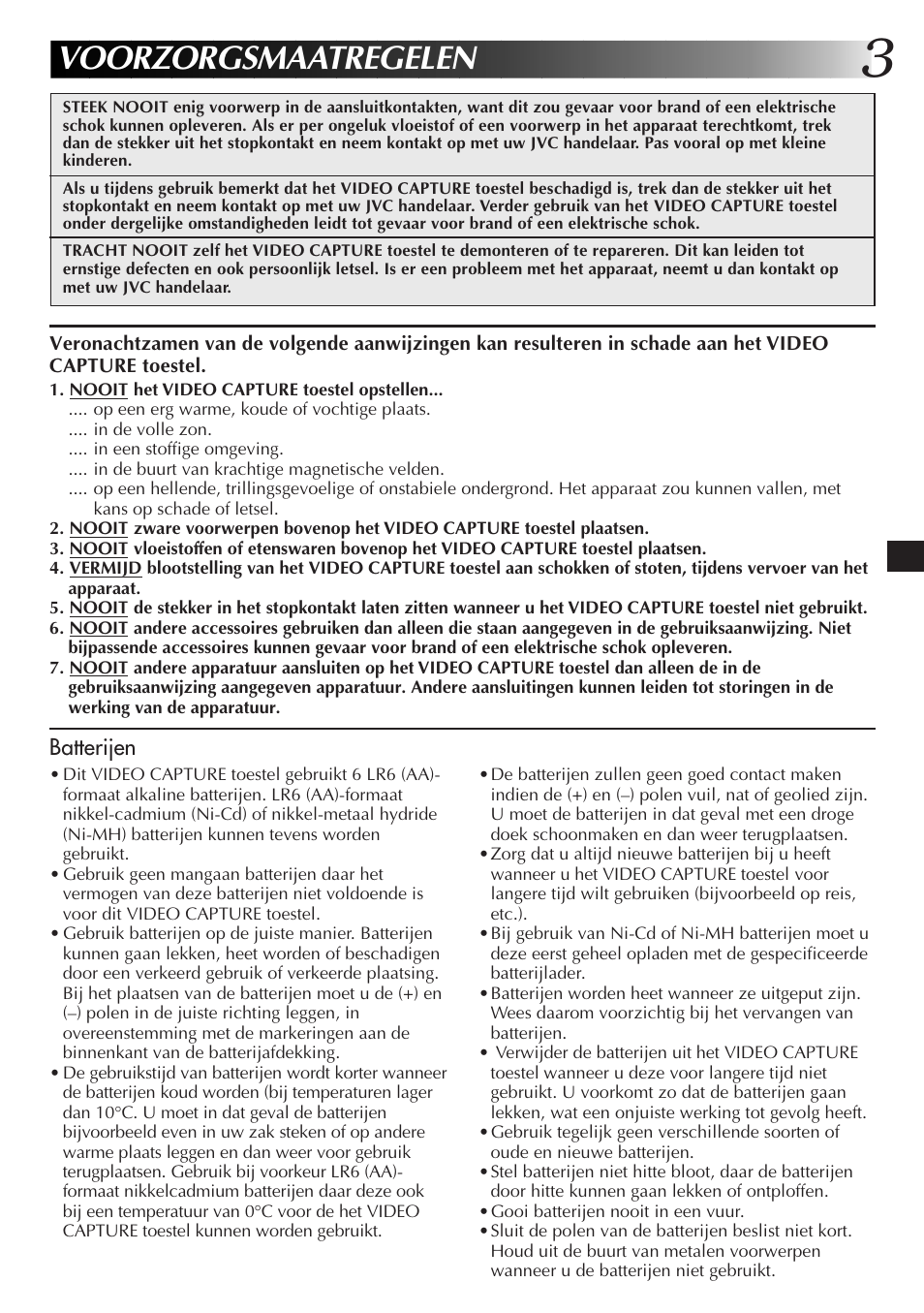Voorzorgsmaatregelen | JVC JLIP GV-CB3E User Manual | Page 39 / 134