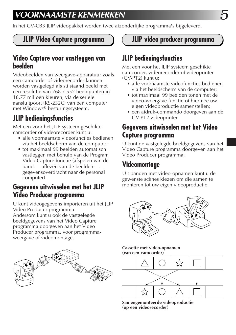 Voornaamste kenmerken, Jlip bedieningsfuncties, Videomontage | JVC JLIP GV-CB3E User Manual | Page 41 / 134