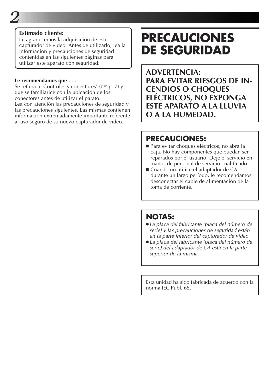 Precauciones de seguridad | JVC JLIP GV-CB3E User Manual | Page 50 / 134