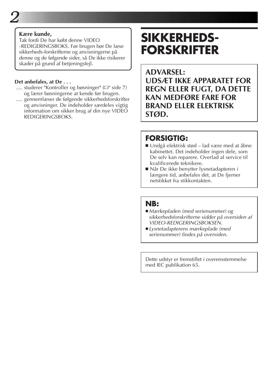 Sikkerheds- forskrifter | JVC JLIP GV-CB3E User Manual | Page 74 / 134