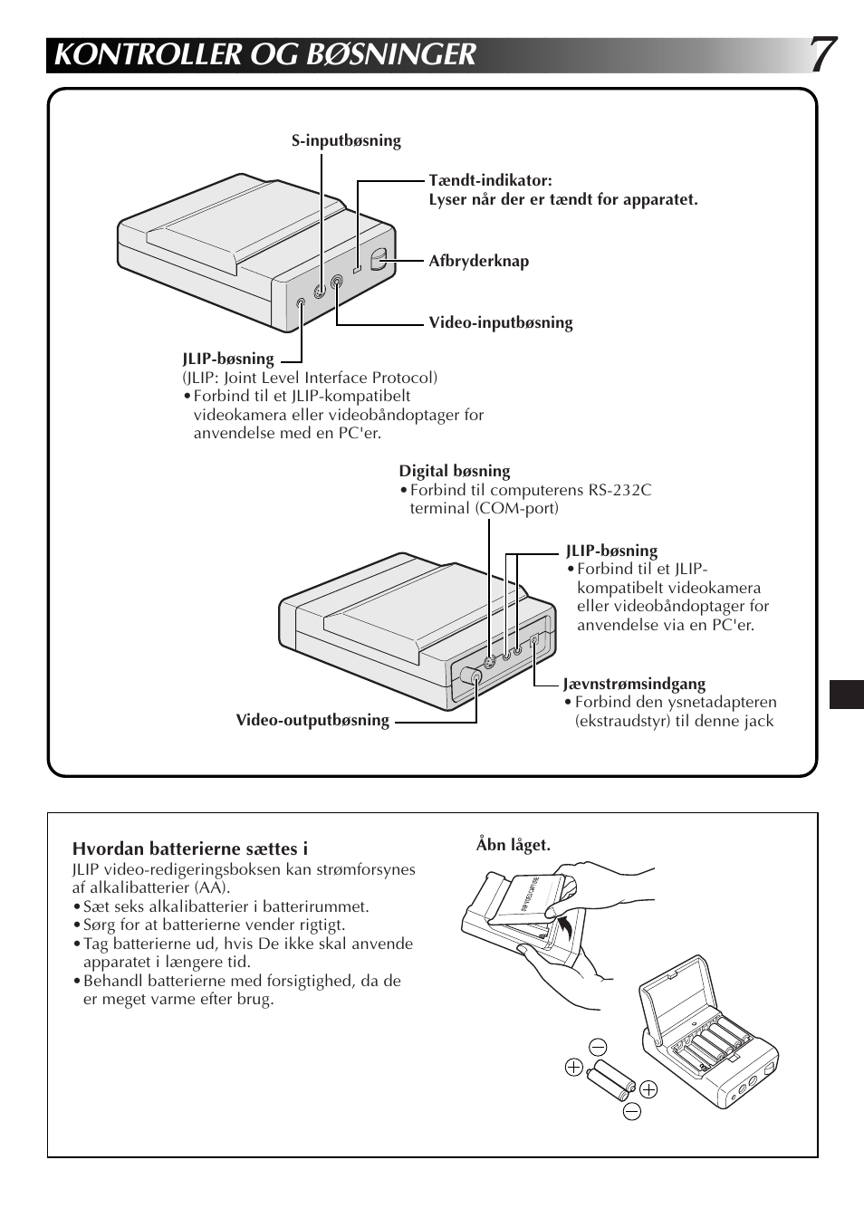 Kontroller og bøsninger | JVC JLIP GV-CB3E User Manual | Page 79 / 134