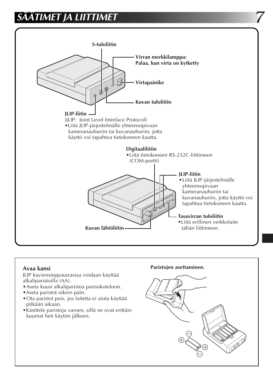 Säätimet ja liittimet | JVC JLIP GV-CB3E User Manual | Page 91 / 134