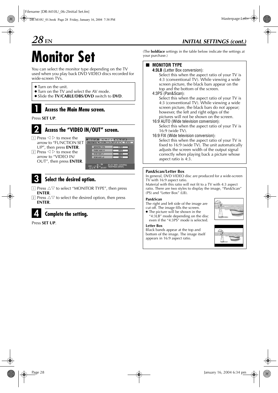 Monitor set, Pg. 28 | JVC DR-M10 User Manual | Page 28 / 112