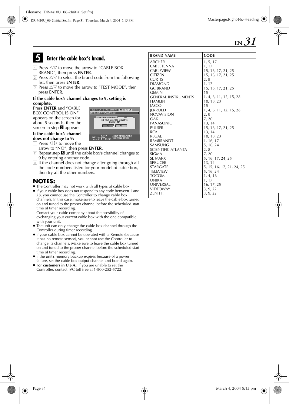 Enter the cable box’s brand | JVC DR-M10 User Manual | Page 31 / 112