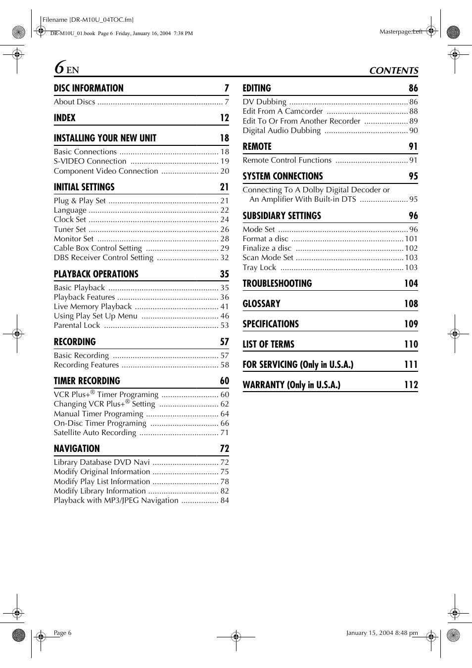 JVC DR-M10 User Manual | Page 6 / 112