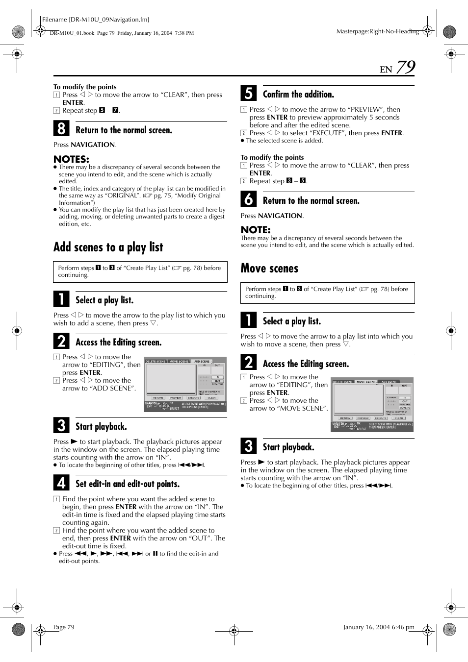 Add scenes to a play list, Move scenes | JVC DR-M10 User Manual | Page 79 / 112