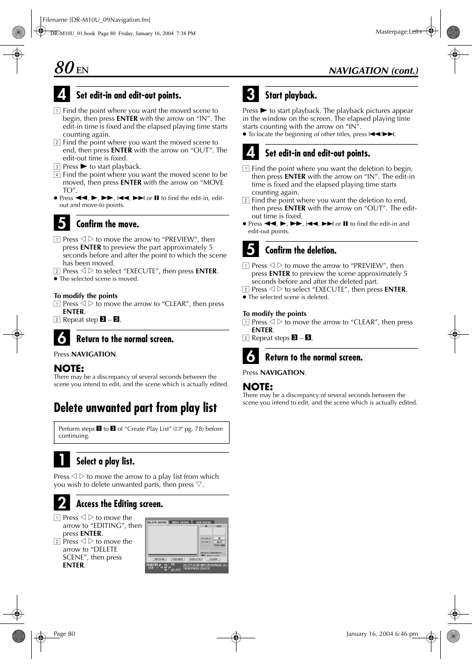 Delete unwanted part from play list | JVC DR-M10 User Manual | Page 80 / 112