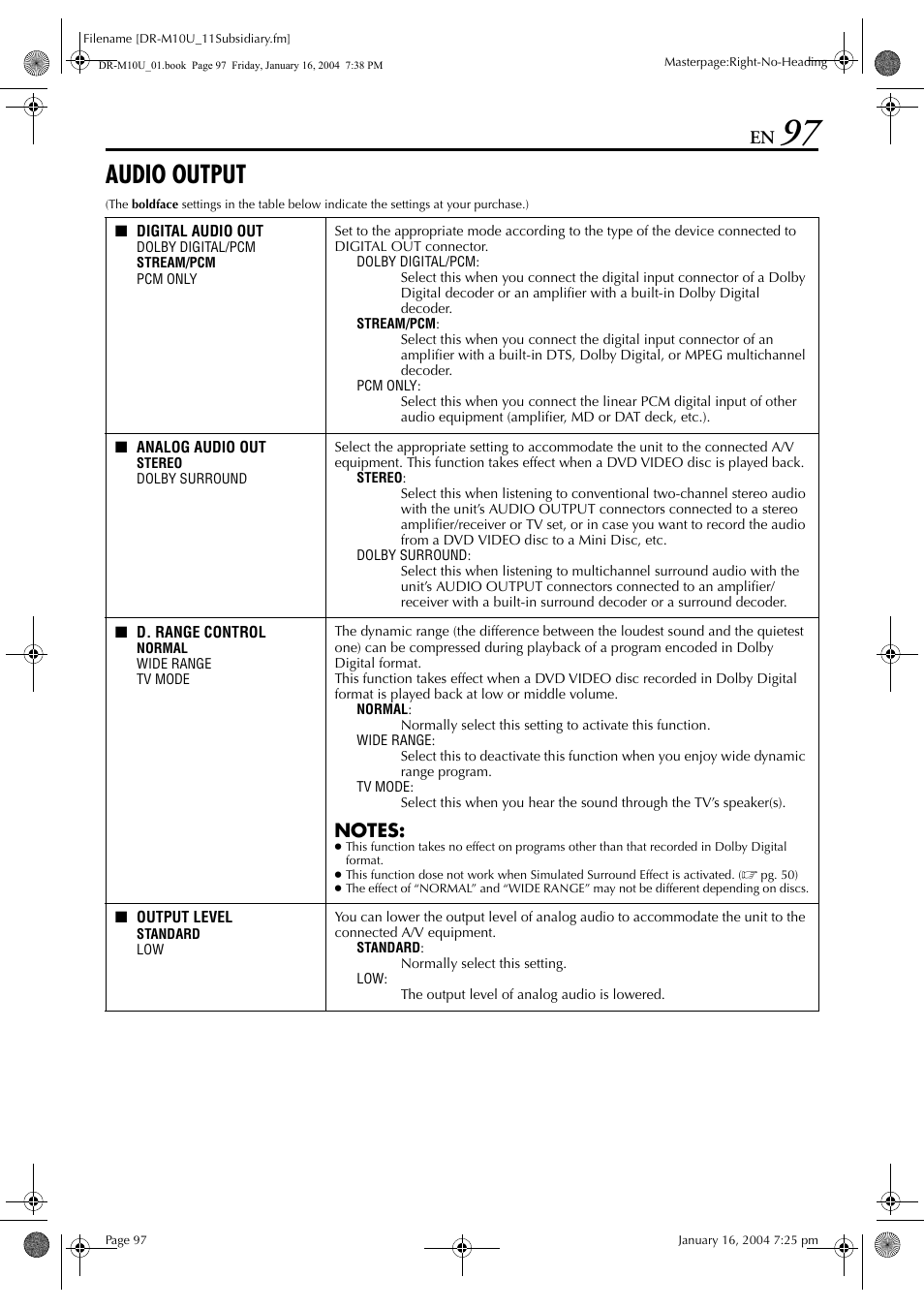 Audio output, Pg. 97), 97 through 100) | JVC DR-M10 User Manual | Page 97 / 112