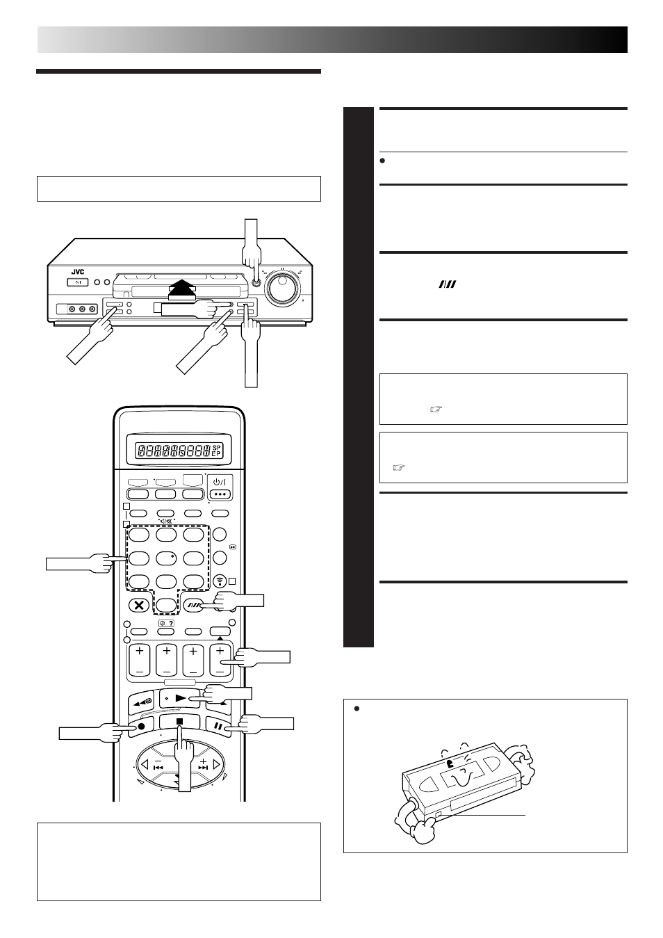 Basic recording, Load a cassette, Choose a programme | Set tape speed, Start recording, Pause/resume recording, Stop recording, Recording | JVC DD868EU User Manual | Page 20 / 68