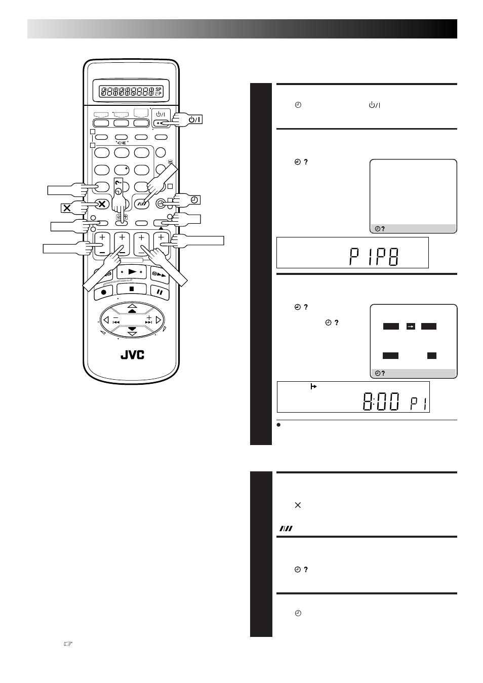 Timer recording (cont.), Check, cancel and replace programmes, Disengage timer mode | Access program check screen/display, Access program screen/ display, Cancel or replace a programme, Return to normal screen/ display, Return to timer mode | JVC DD868EU User Manual | Page 30 / 68