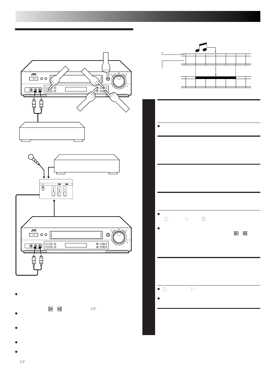 Audio dubbing, Make connections, Set input mode | Locate start point, Engage audio dubbing, Start dubbing, End audio dubbing, Editing (cont.) | JVC DD868EU User Manual | Page 42 / 68