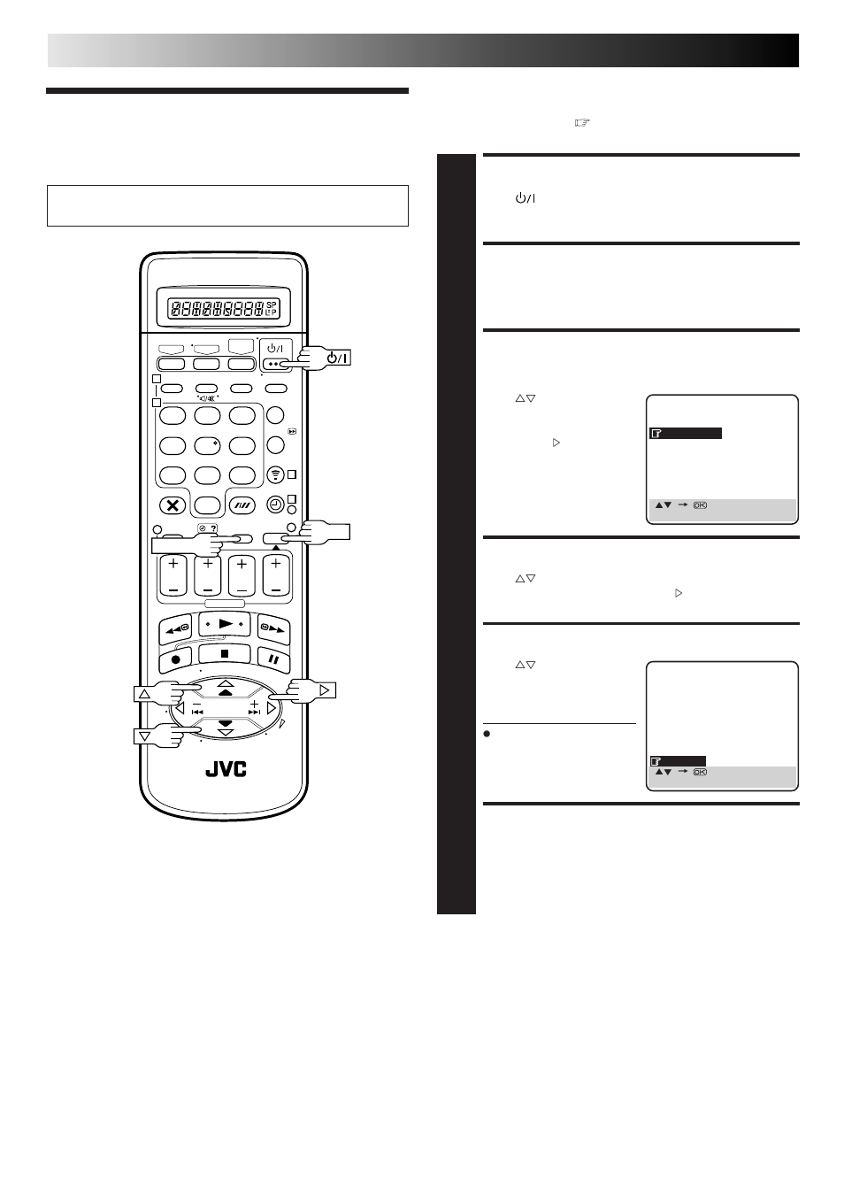 Language, Turn on the recorder, Access main menu | Access country set screen, Select country, Select language, Return to normal screen, Initial settings (cont.) | JVC DD868EU User Manual | Page 8 / 68