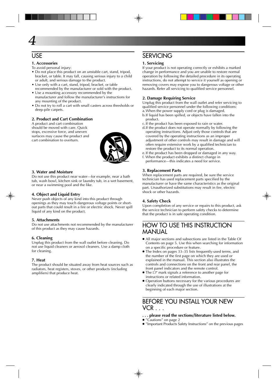 Servicing, How to use this instruction manual, Before you install your new vcr | JVC HR-A52U(Hi-Fi) User Manual | Page 4 / 40