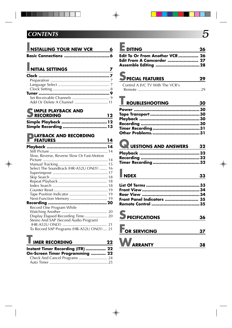 JVC HR-A52U(Hi-Fi) User Manual | Page 5 / 40