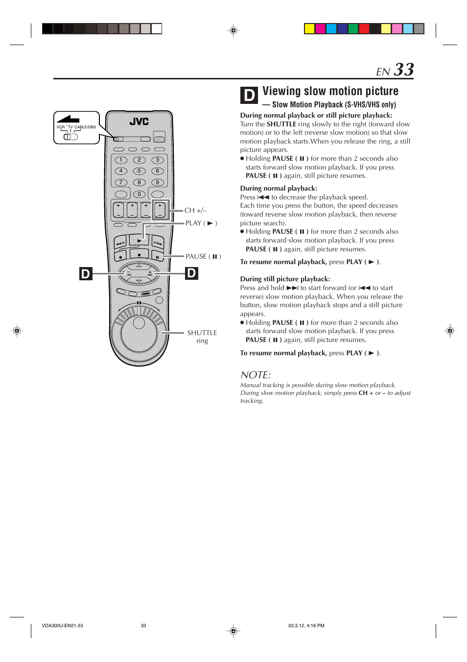 Viewing slow motion picture | JVC SR-VDA300U User Manual | Page 33 / 80