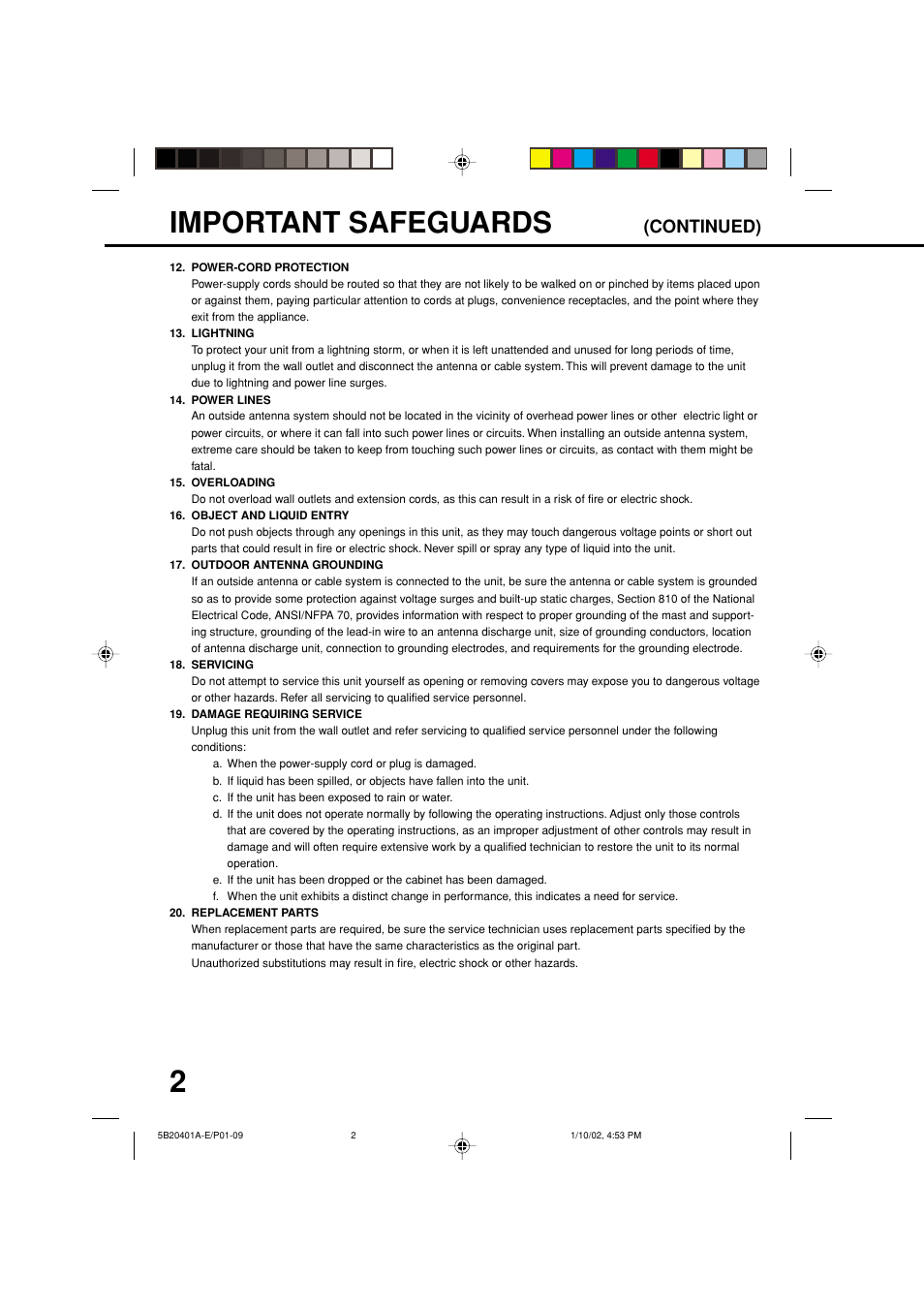 Important safeguards, Continued) | JVC TV-13143 User Manual | Page 4 / 54