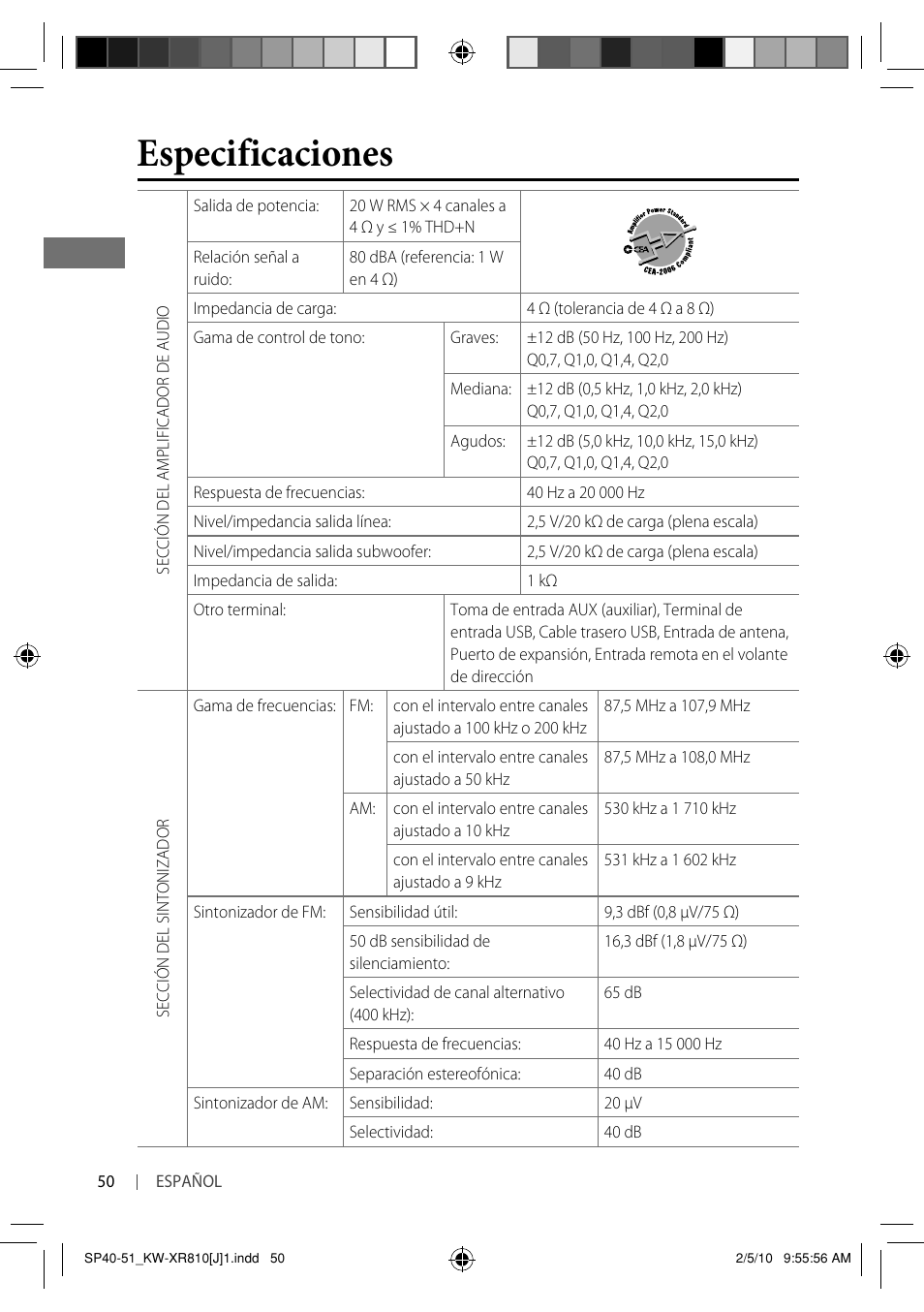 Especificaciones | JVC GET0661-001A User Manual | Page 100 / 151