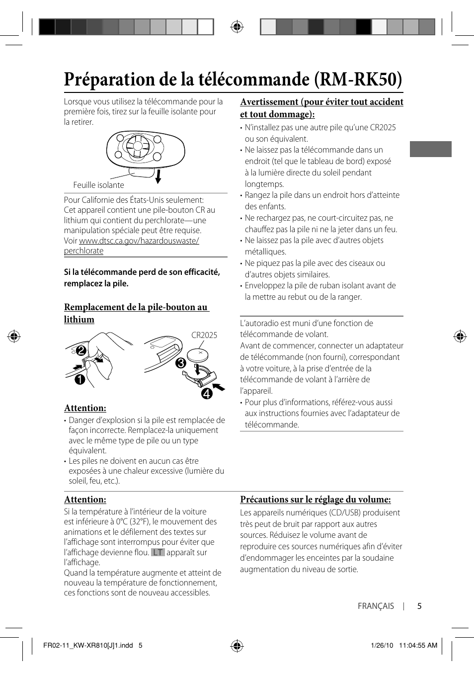 Préparation de la télécommande (rm-rk50) | JVC GET0661-001A User Manual | Page 105 / 151