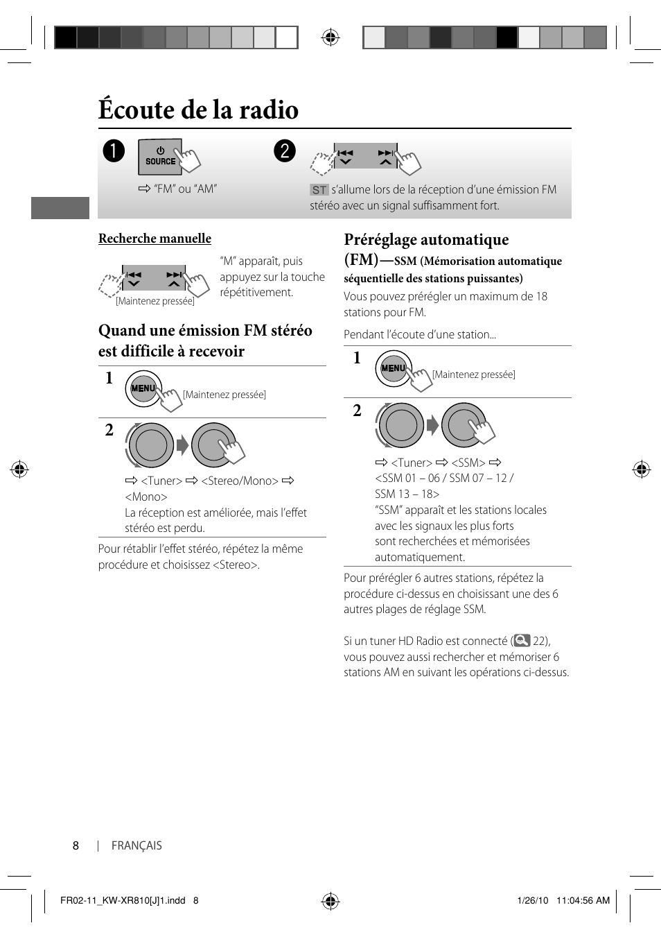 Écoute de la radio, Préréglage automatique (fm) | JVC GET0661-001A User Manual | Page 108 / 151