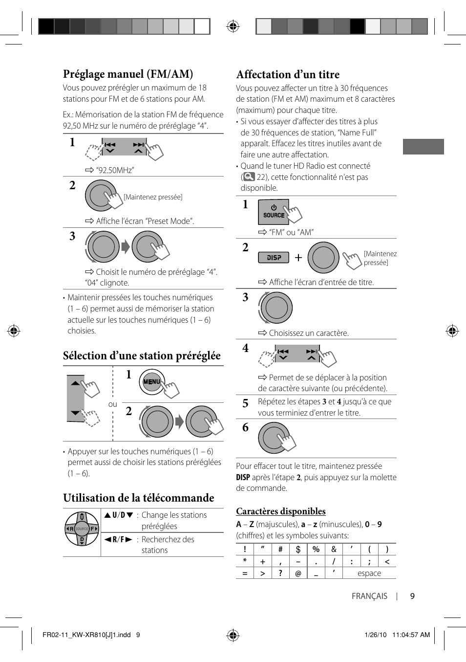 Préglage manuel (fm/am), Sélection d’une station préréglée, Utilisation de la télécommande | Affectation d’un titre | JVC GET0661-001A User Manual | Page 109 / 151