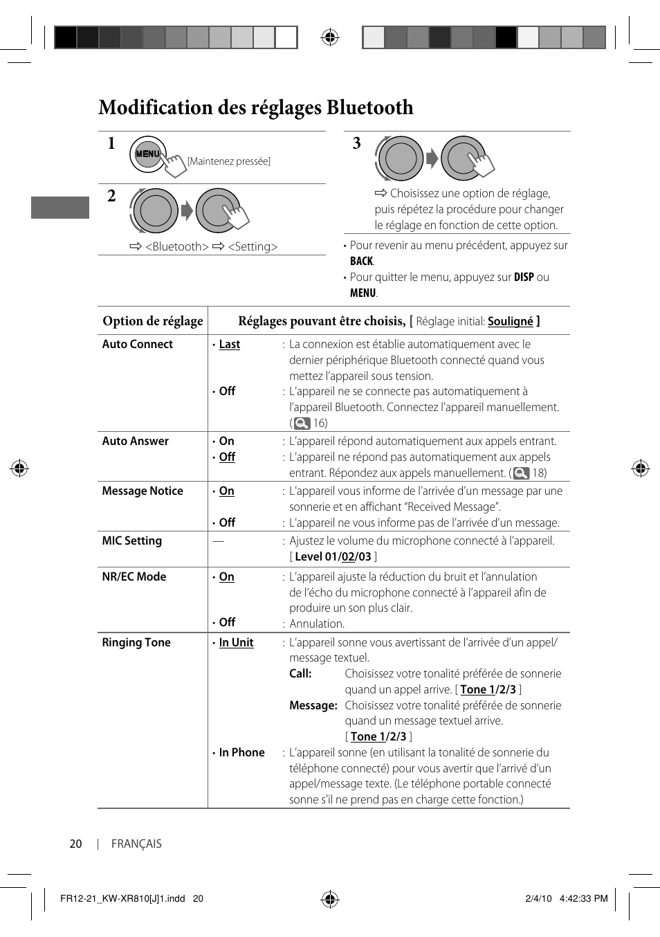 Modification des réglages bluetooth | JVC GET0661-001A User Manual | Page 120 / 151