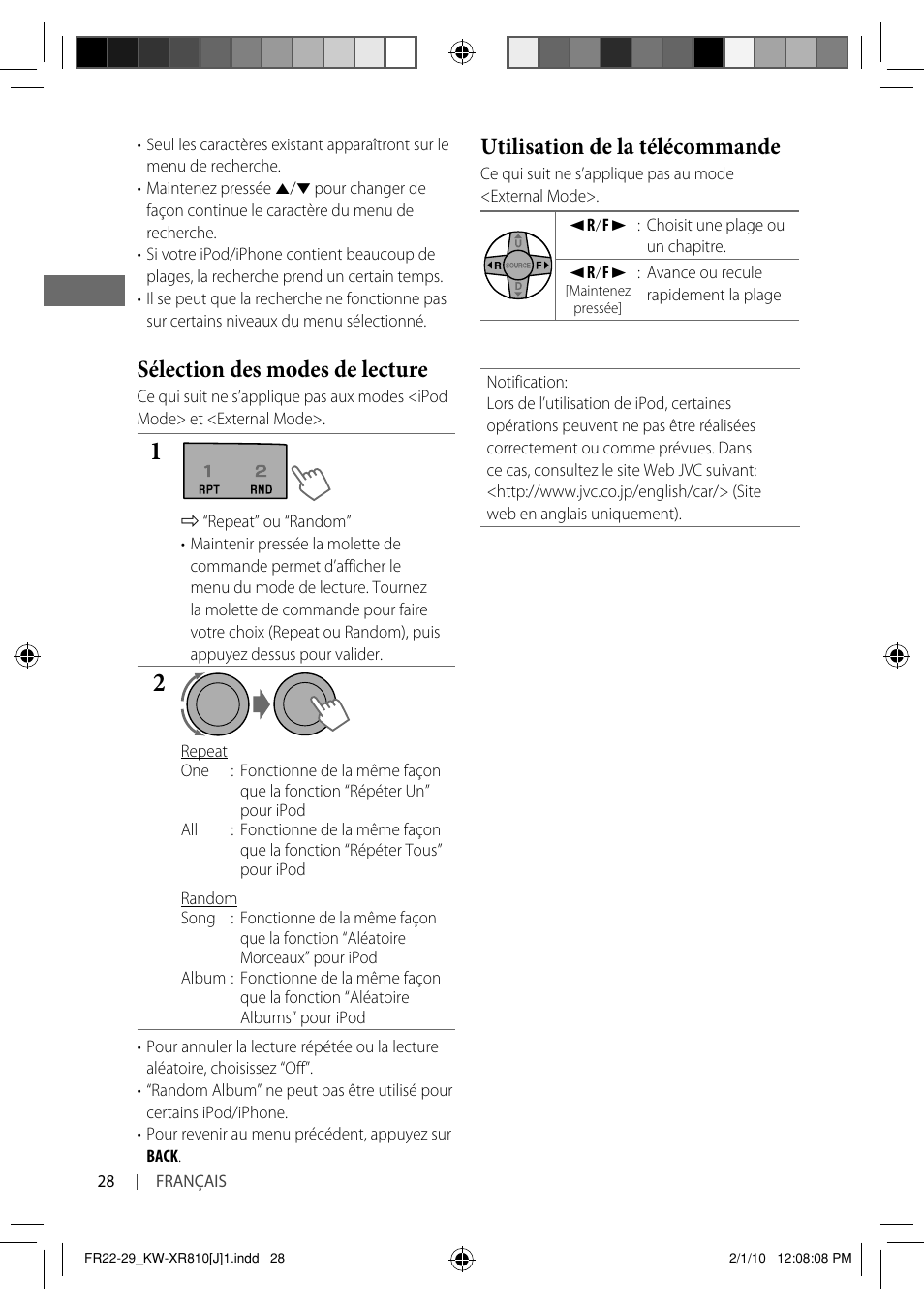 Sélection des modes de lecture, Utilisation de la télécommande | JVC GET0661-001A User Manual | Page 128 / 151