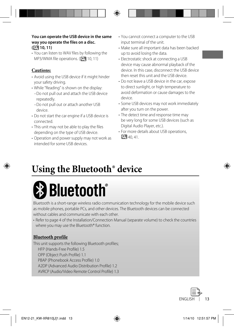 Using the bluetooth ® device | JVC GET0661-001A User Manual | Page 13 / 151